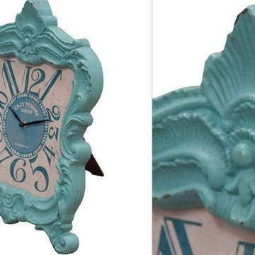 Large Wood Mantel or Wall Clock, Aqua