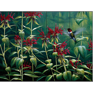 Tile Mural, Ruby Throat Hummingbird And Monarda by Wilhelm Goebel