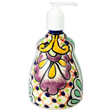 Novica Handmade Hidalgo Bouquet Ceramic Liquid Soap Dispenser