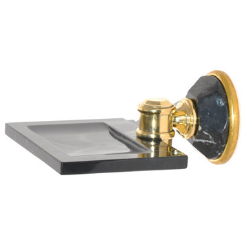 Soap Dish With Nero Marquina Marble Accents, Matt Gold