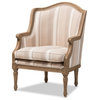 Baxton Studio Charlemagne Traditional French Accent Chair, Oak, Brown Stripe