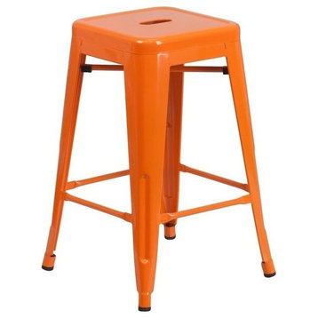 Bowery Hill Metal 24'' Backless Counter Stool in Orange