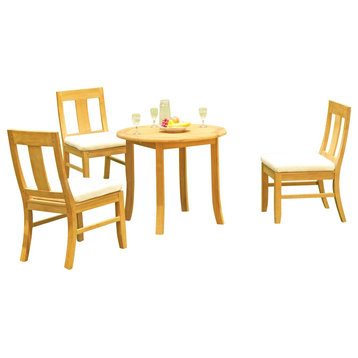 4-Piece Outdoor Patio Teak Dining Set, 36" Round Table, 3 Osbo Armless Chairs