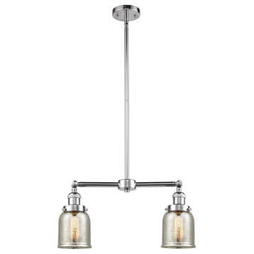 2-Light Small Bell 22" Chandelier, Polished Chrome, Glass: Silver Mercury