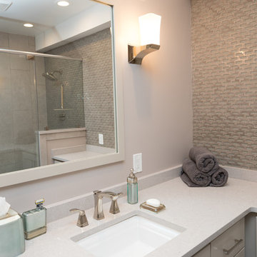 Transitional Master Bathroom Remodel | Double Vanity & Textured Tile Walls
