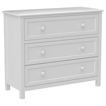 Contemporary Dresser, Hardwood Construction With 3 Spacious Drawers, White