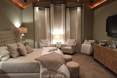 Large trendy master carpeted bedroom photo in Salt Lake City with green walls