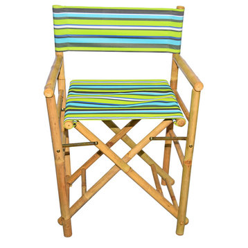 Low Bamboo Director's Chair, Set of 2, Green Stripes