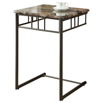 Accent Table, C-shaped, End, Side, Snack, Bedroom, Metal, Brown Marble Look
