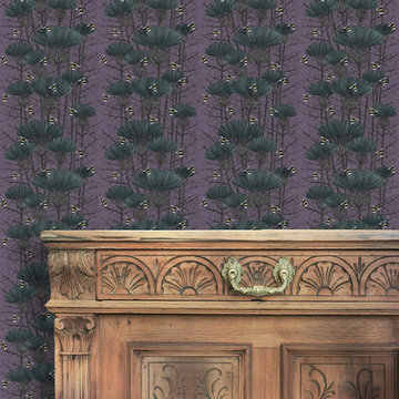 Bill's Bees design wallpaper in Ghost Lilac