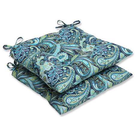 Pretty Paisley Navy Wrought Iron Seat Cushion, Set of 2