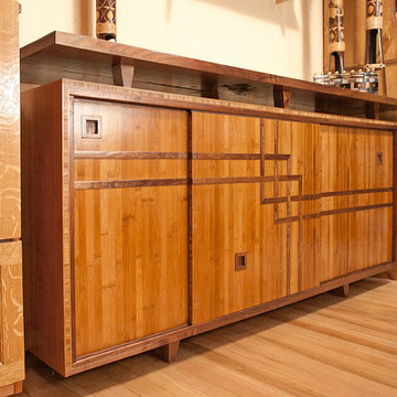 Walnut and Bamboo Buffet with Sliding Doors