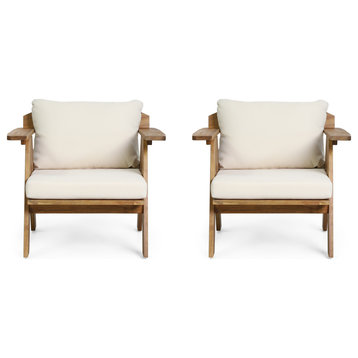 Callan Outdoor Acacia Wood Club Chairs With Cushions (Set 2)