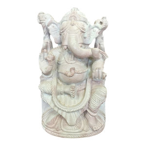 Mogulinterior - Hand-Carved Lord Ganesha Good Luck Stone Sculpture - Decorative Objects And Figurines