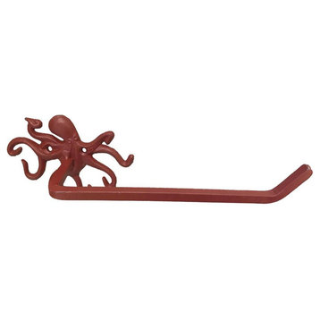 Rustic Red Cast Iron Octopus Toilet Paper Holder 11'', Beach Bathroom Decor