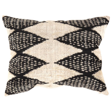 Turkish Black And Gray Velvet Silk Ikat Pillow 16''x20''