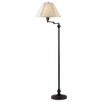 150 Watt Metal Floor Lamp With Swing Arm And Fabric Conical Shade, Black