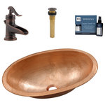 Sinkology - Schrodinger Naked Copper 19" Oval Dual Flex Sink with Ashfield Faucet Kit - No one has the exact same sense of style. The Schrodinger copper bath sink gives you the option to mix it up with a Dual Flex rim, which allows you to install the sink as either a drop-in or an undermount. The simple oval design offers delicate hand-hammering for a graceful simplicity. To match the beautiful aged copper finish, this kit includes a rustic bronze bath faucet, a matching grid sink drain, and a copper sink care kit.