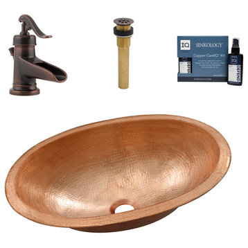 Schrodinger Naked Copper 19" Oval Dual Flex Sink with Ashfield Faucet Kit