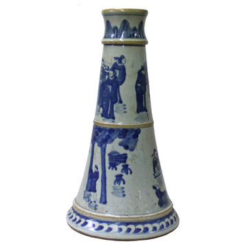 Chinese Blue & White Porcelain Round Scenery Graphic Candle Holder Hcs4996