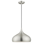 Livex Lighting - Livex Lighting Brushed Aluminum 1-Light Mini Pendant - The modern, minimal look comes in a chic brushed aluminum finish shade features the white finish inside.