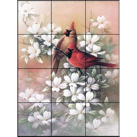 Tile Mural, Cardinals And Dogwood, Tc by T.C. Chiu