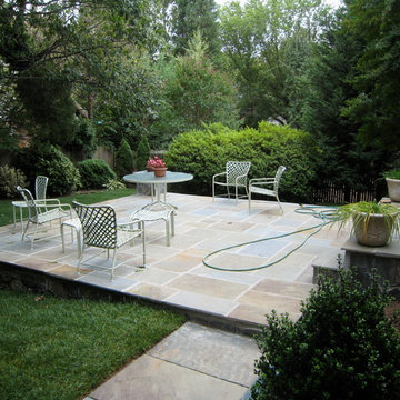 Flagstone Patio in Chevy Chase MD Elevated With Stone Columns