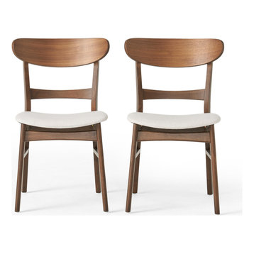 GDF Studio Helen Mid Century Dining Chair, Set of 2, Light Beige/Natural Walnut