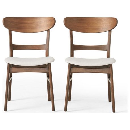 GDF Studio Helen Mid Century Dining Chair, Set of 2, Light Beige/Natural Walnut