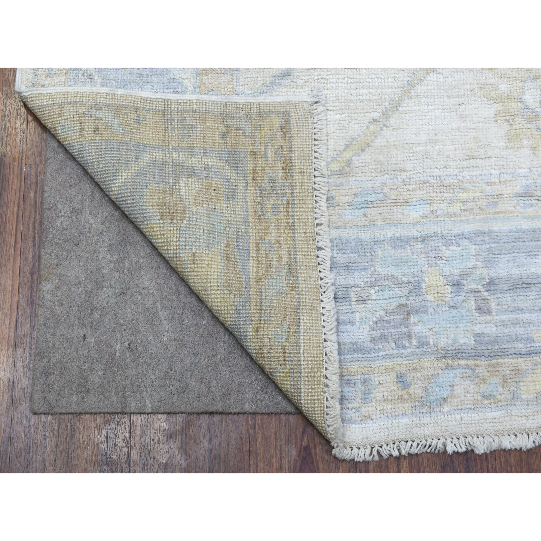 Ivory With Soft Colors Pure Wool Angora Oushak Hand Knotted Rug, 5'10 ...