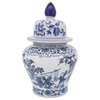 Ceramic 15"H Blossoms Temple Jar, Blue