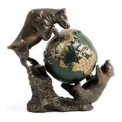 Bull & Bear Fight Sculpture with Globe - Sculptures