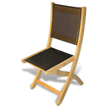 Teak Providence Chair, Batyline Black, Set of 2