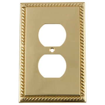 NW Rope Switch Plate With Outlet, Polished Brass