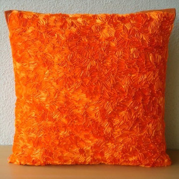 Abstract Ribbon 26"x26" Art Silk Orange Euro Sham Covers, Orange Peel