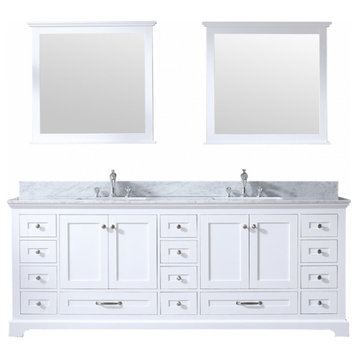 84 Inch White Double Sink Bathroom Vanity with Mirror, No Top, Transitional