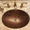 Oval Under Counter Hammered Copper Bathroom Sink with Two Small Koi Fish Design