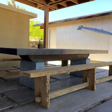 Concrete Fire Table 10x4 stainless steel ethanol burner Recycled timber benches