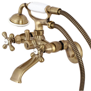 Kingston Adjustable Center Tub Wall Mount Clawfoot Tub Faucet, Antique Brass