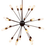 Gatsby Luminaires - Sputnik 20-Light 40" Chandelier, Aged Steel, LED - Transitional and chic this twenty light steel chandelier will add vintage and industrial look to any room of your home. Sunburst like pattern, each arm ending with exposed E26 edison style bulb (led edison style tube shape bulbs as shown included). Stylish and creative this chandelier will provide plenty of light for any space while adding unique statment.