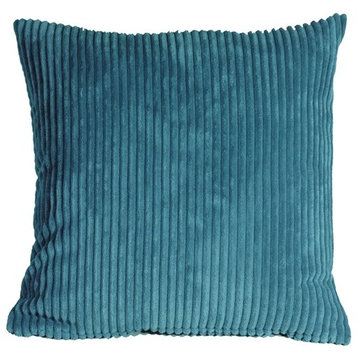 Pillow Decor - Wide Wale Corduroy 18 x 18 Throw Pillows, Marine Blue