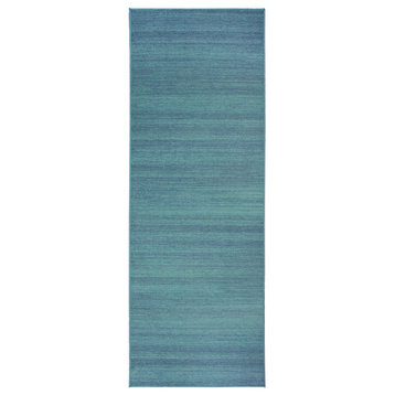 My Magic Carpet Solid Blue Machine Washable Rug, 2.5' X 7'