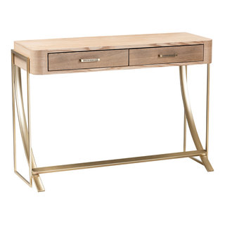 Lyla Natural Brown Finish and Gold Finished 2 Drawer Console Table