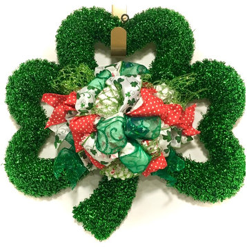 Irish Wreath St. Patricks Day Wreath Shamrock Wreath 18'' Custom Designed Bow, Green Orange and White, 18" Only