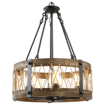 LNC 5-Light Farmhouse Rustic Distressed Wood Globe Chandelier