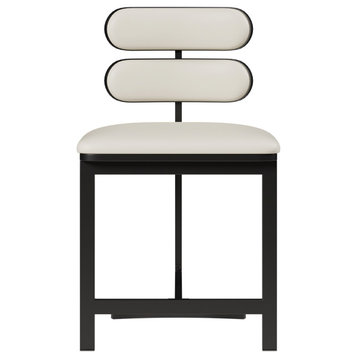 Modern White Dining Chair With Back Side Chair, Faux Leather, 2-Piece Set