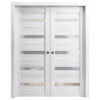 Sliding Double Pocket Doors 56 x 80, Quadro 4445 Nordic White & Frosted Glass