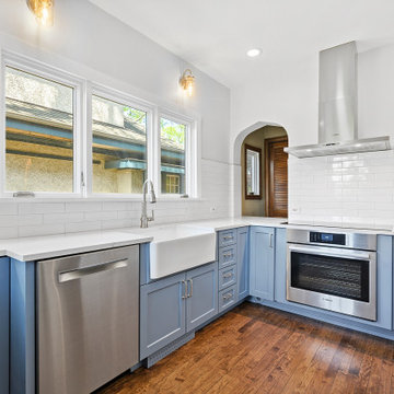 Kitchen Remodel with White and Navy Cabinets