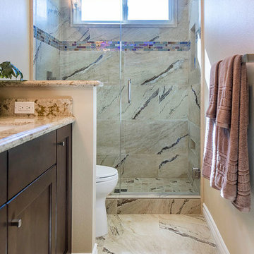 Chic Shower and Marble Floors in Bathroom Remodel in Moorpark, CA