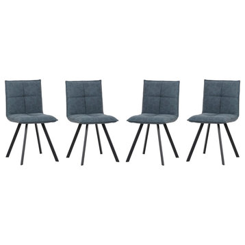 LeisureMod Wesley Leather Dining Chair With Metal Legs Set of 4 Peacock Blue